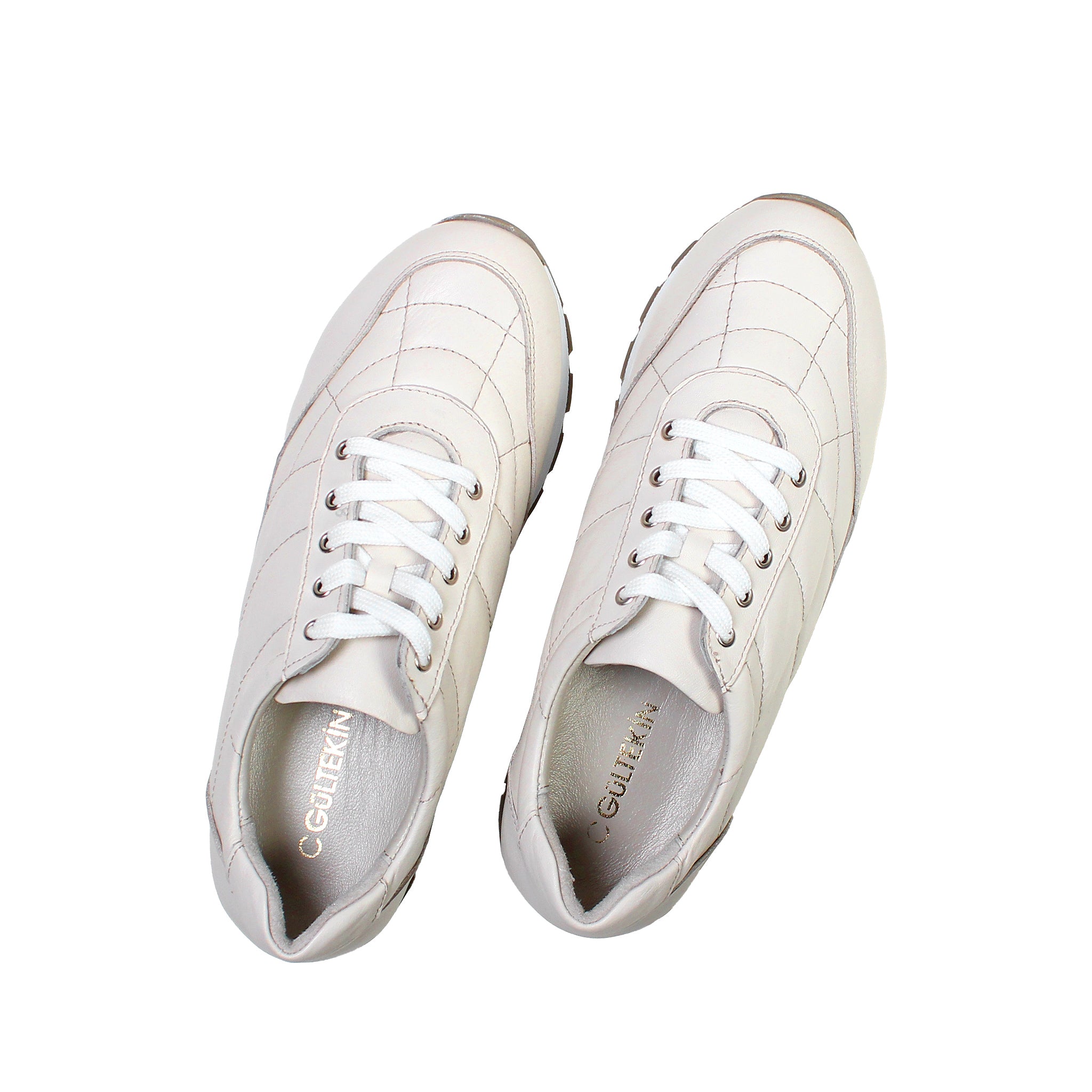 Damen Sneaker aus gestepptem Leder in Beige mit Plateau (102-27611)