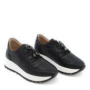 Damen Sneaker Schwarz aus Leder mit Perforation (366-28219)