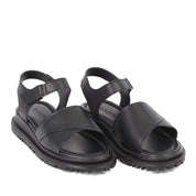 Women’s Black Leather Velcro Strap Platform Sandals (728-28507)