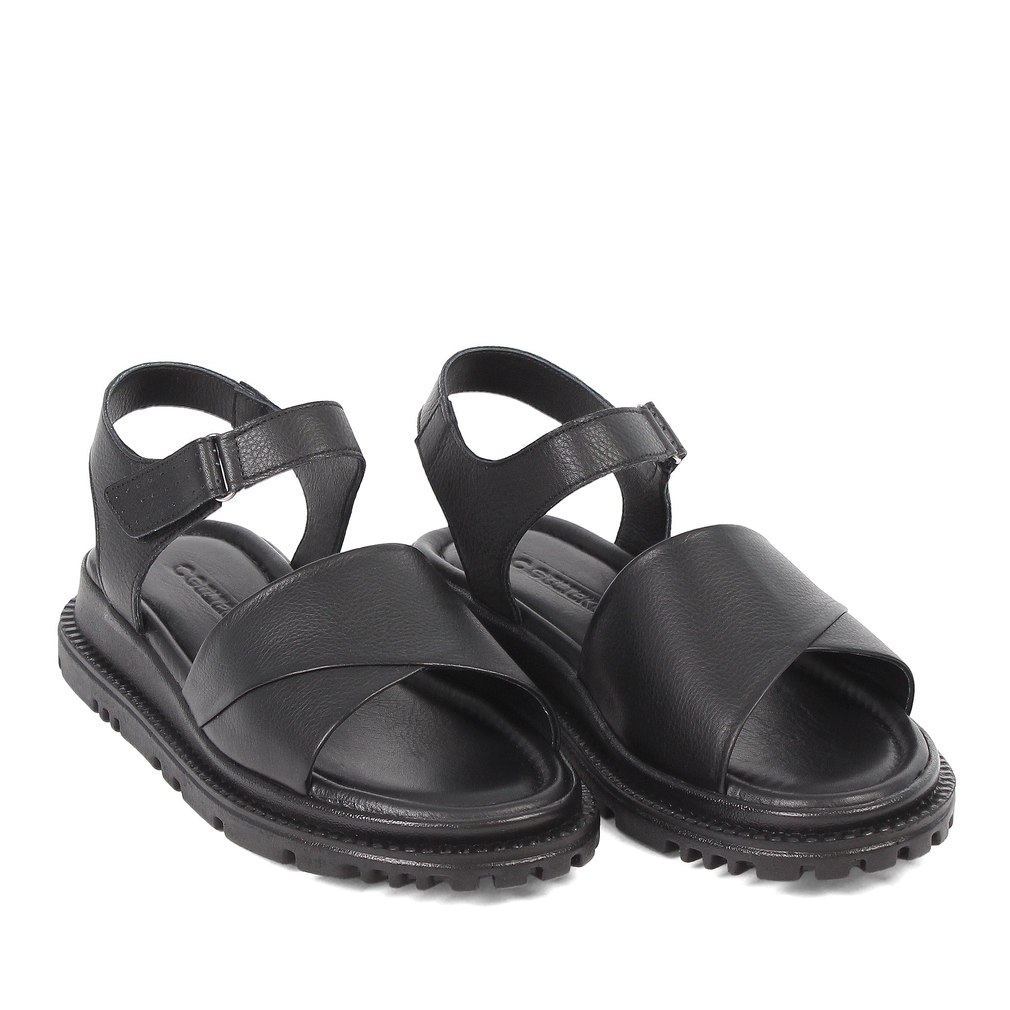 Women’s Black Leather Velcro Strap Platform Sandals (728-28507)