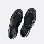 Men’s Black Leather Double Monk Strap Shoes (064-1046)