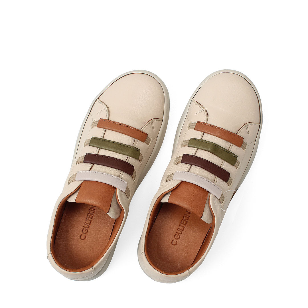 Damen Beige Leder Freizeit-Sneaker zum Hineinschlüpfen (748-31406)