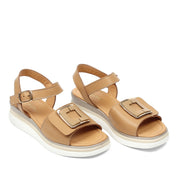Women’s Nude Leather Velcro Strap Platform Sandals (789-42106)
