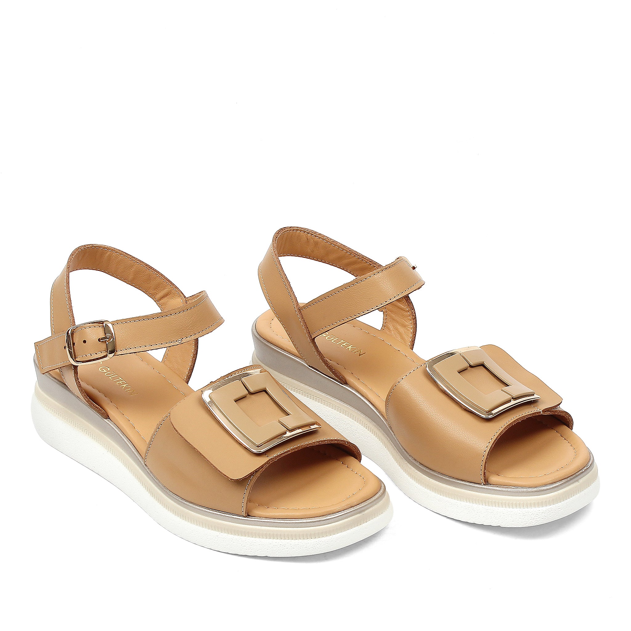 Women’s Nude Leather Velcro Strap Platform Sandals (789-42106)