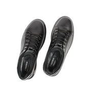 Herren Low-Top Sneaker aus schwarzem Leder mit Glanzdetails & Plateau (663-462)