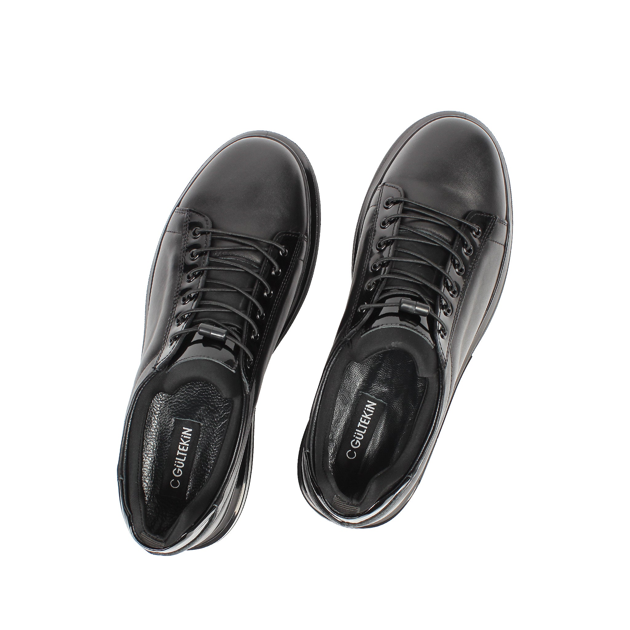 Herren Low-Top Sneaker aus schwarzem Leder mit Glanzdetails & Plateau (663-462)