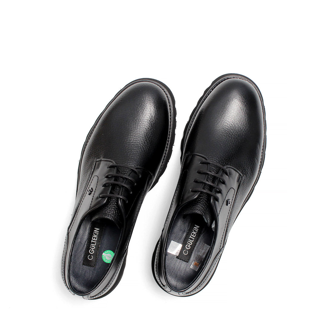 Men’s Black Leather Lace-Up Dress Shoes with Lug Sole (406-4415)