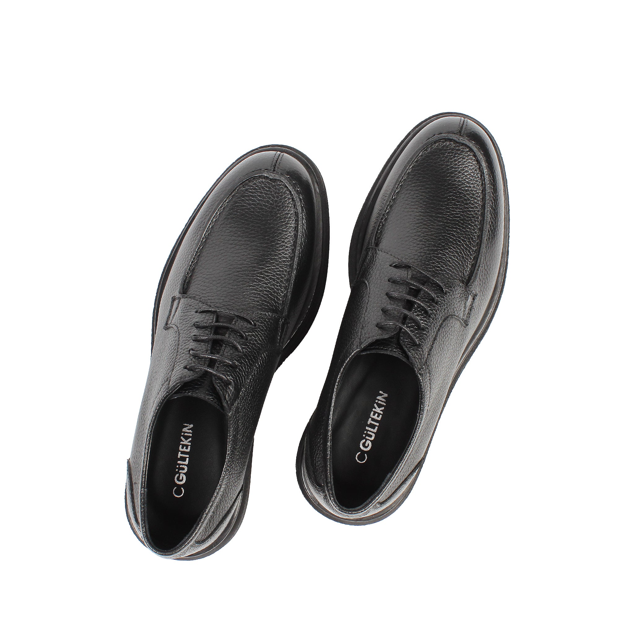 Herren Derby-Schuhe aus schwarzem genarbtem Leder mit Mokassin-Naht (395-2886)