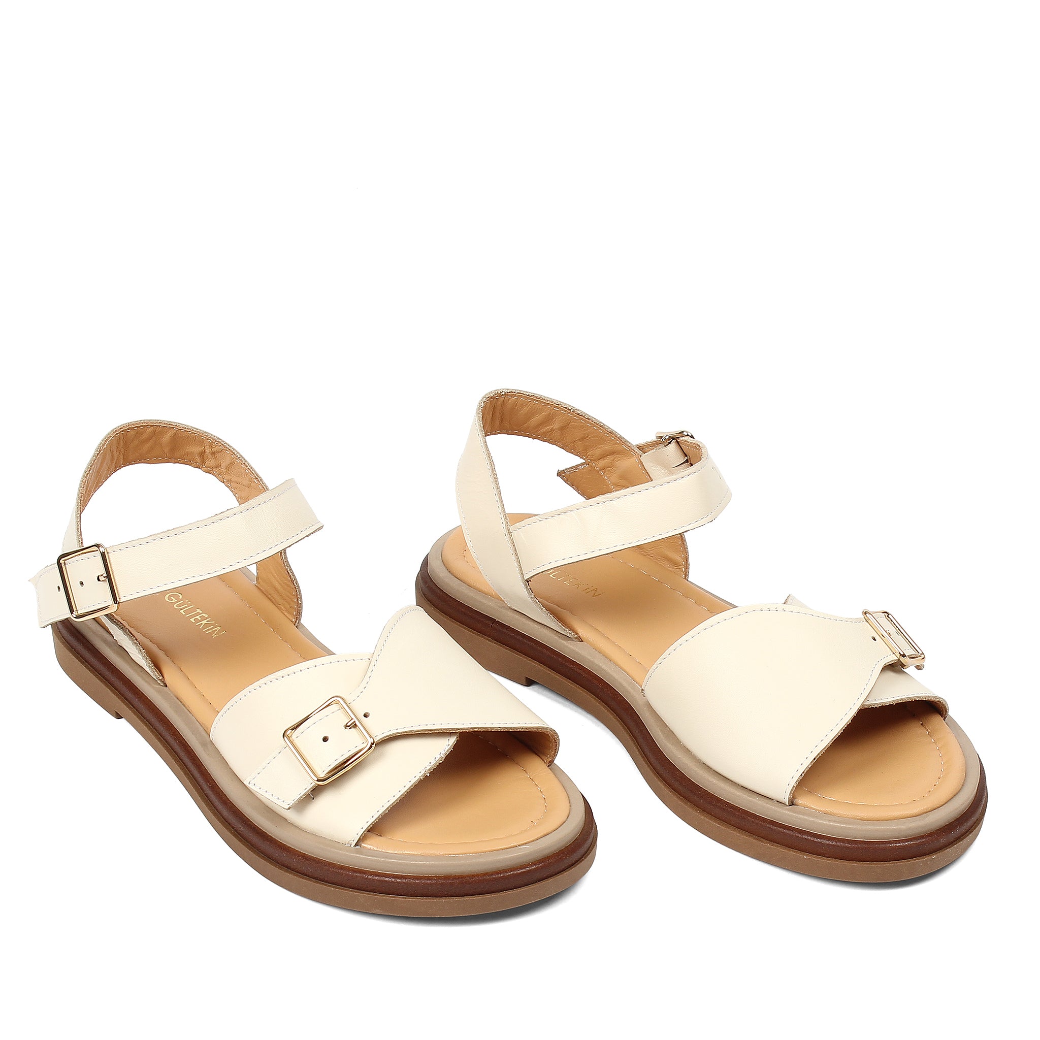 Damen Sandalen aus cognacfarbenem Leder mit Klettverschluss und Plateau (366-28211)