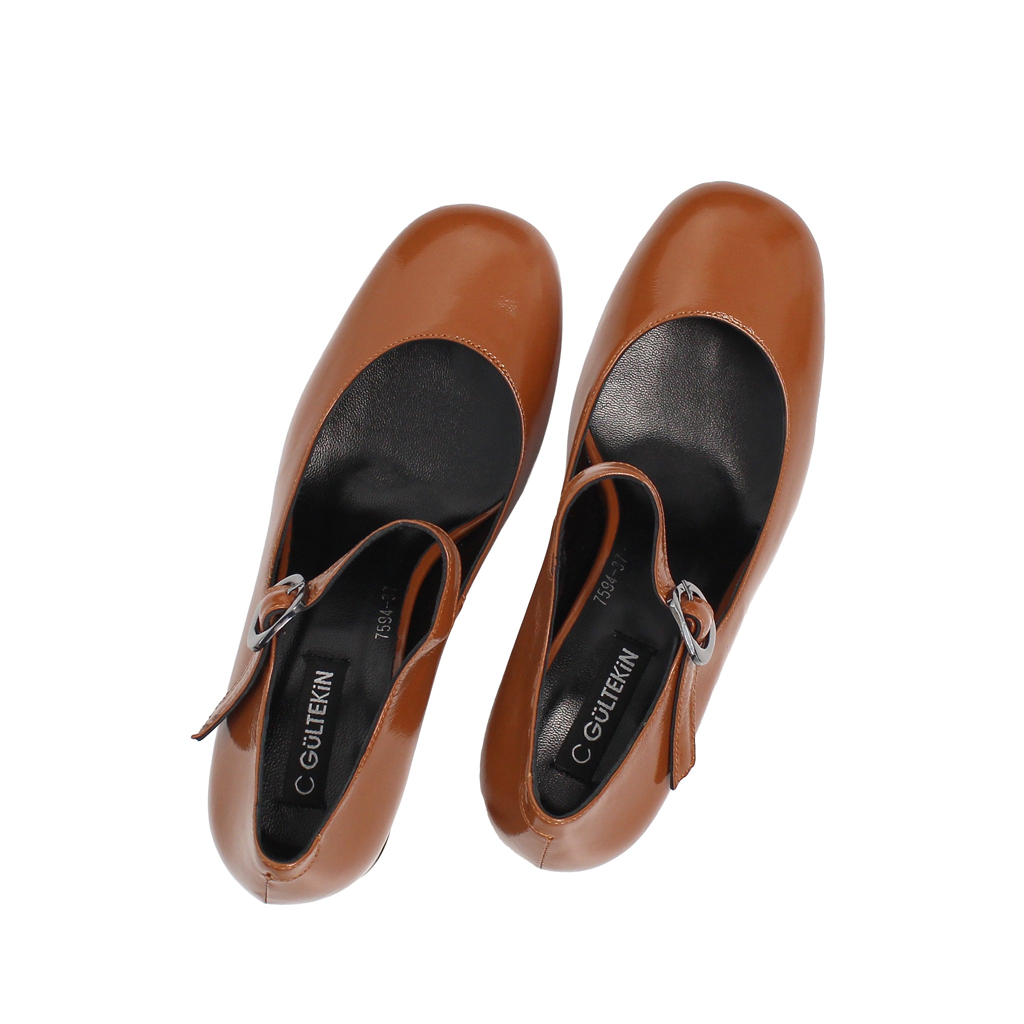 Damen Mary Jane Pumps aus schwarzem Lackleder mit Blockabsatz und Riemen (752-31700)