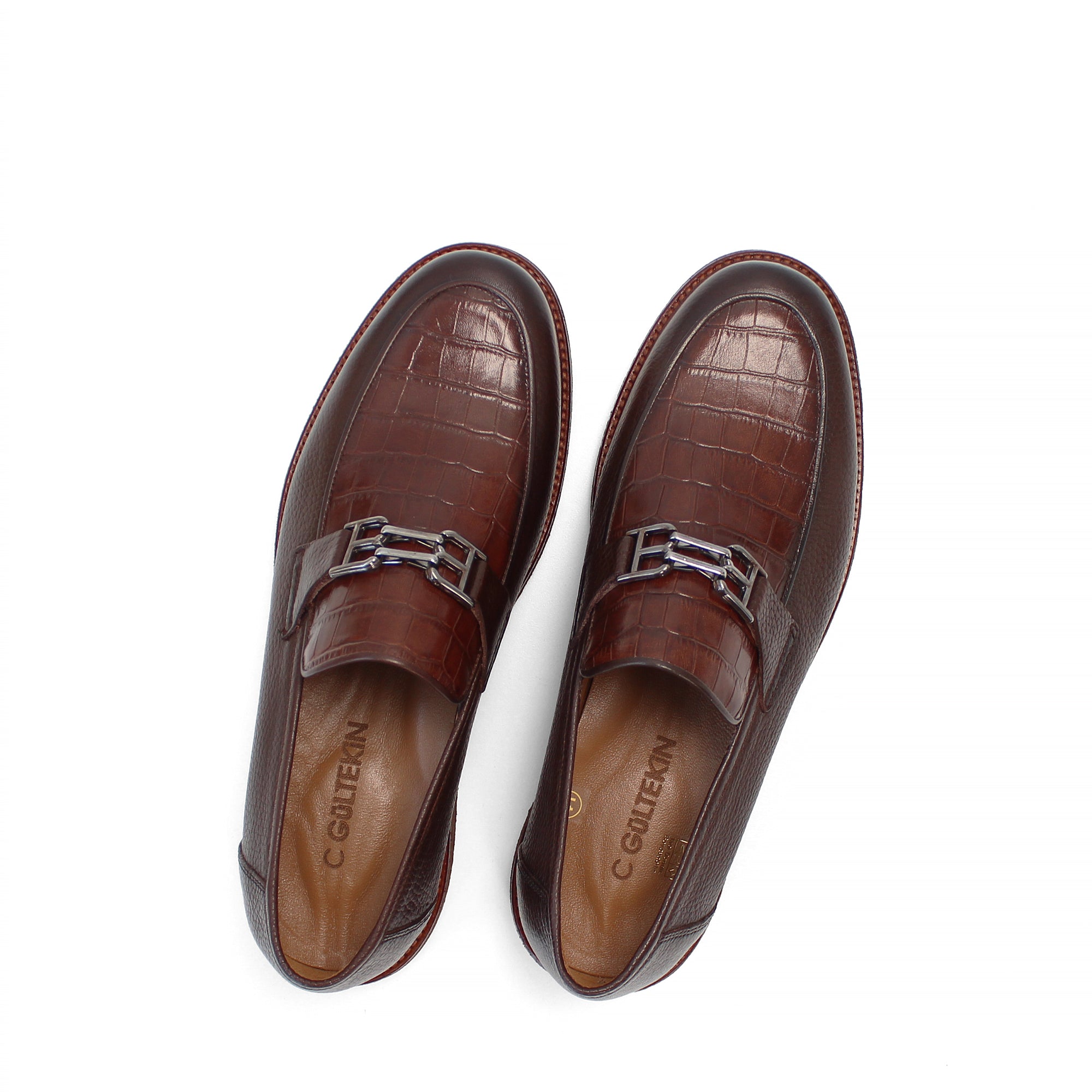 Men's Brown Leather Loafers with Croco Pattern (642-1530)