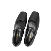 Damen Ballerinas aus Leder in Schwarz mit Riemenverschluss (085-29403)