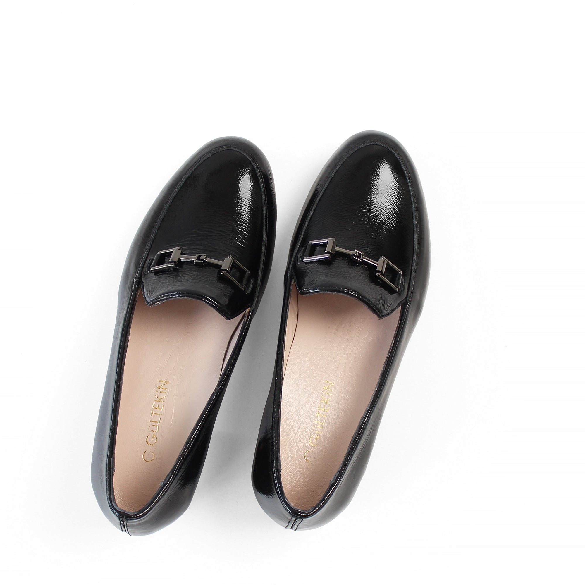 Damen Schwarze Lackleder-Klassikschuhe mit Blockabsatz (494-25823)