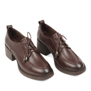 Damen Oxford Schuhe Braun Glattleder mit Blockabsatz und Schnürung (727-28639)