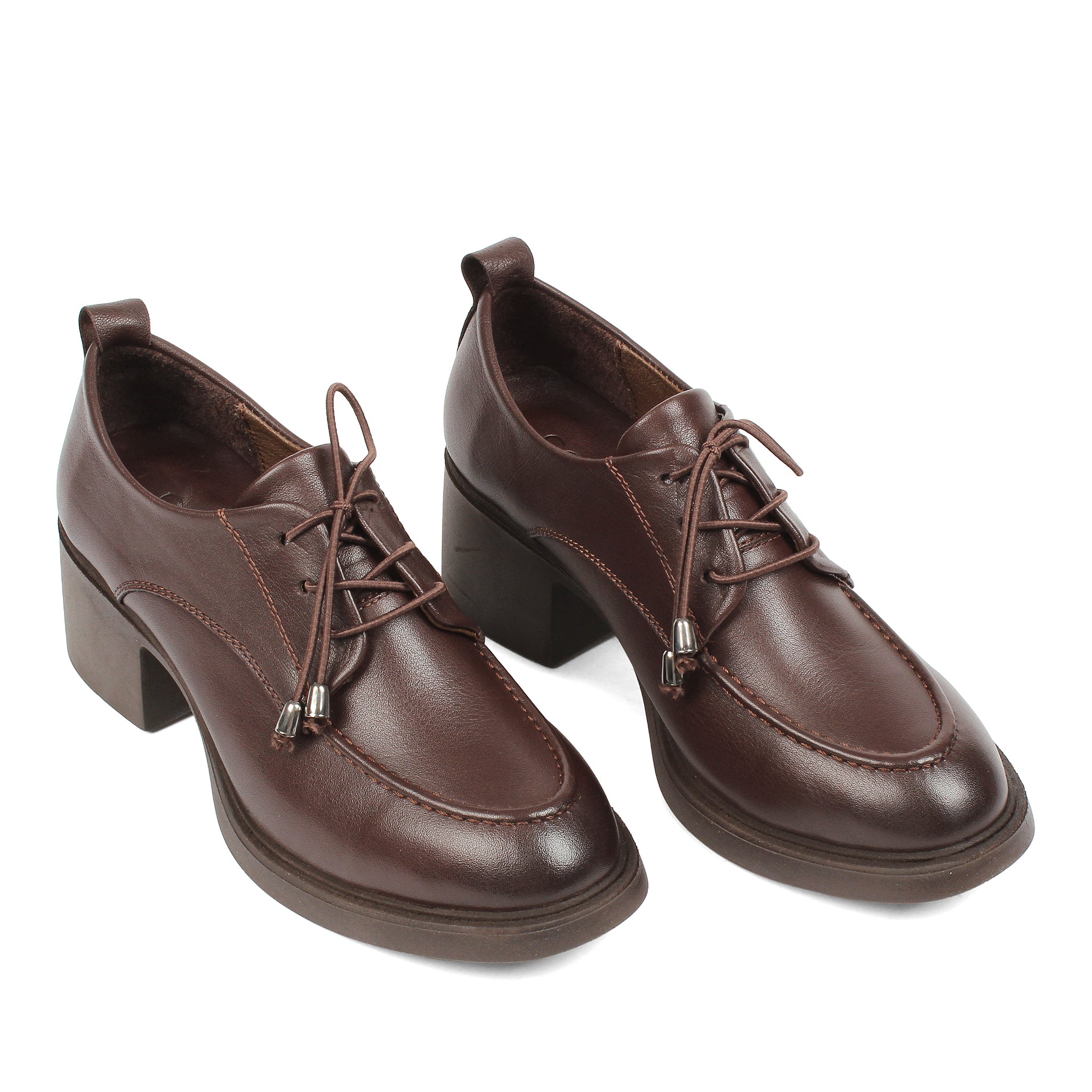 Damen Oxford Schuhe Braun Glattleder mit Blockabsatz und Schnürung (727-28639)