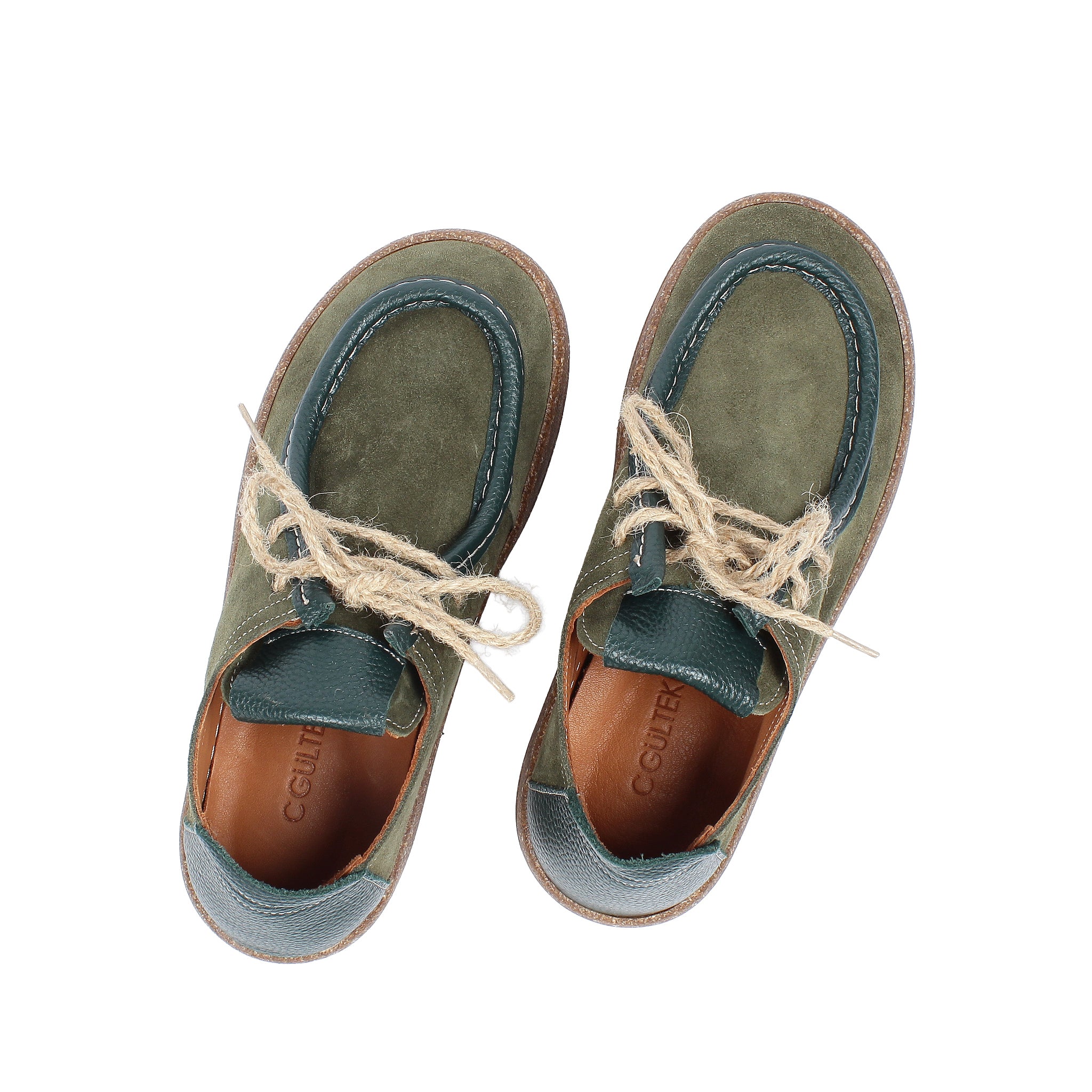 Damen Schnürschuhe Khaki Wildleder mit Kork-Gummisohle (759-33508)