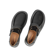 Damen Flache Schuhe Schwarz Leder mit Schnalle und Komfortsohle (726-28411)