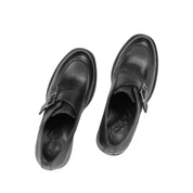 Women's Black Leather Block Heel Shoes with Side Buckle Strap (727-28666)