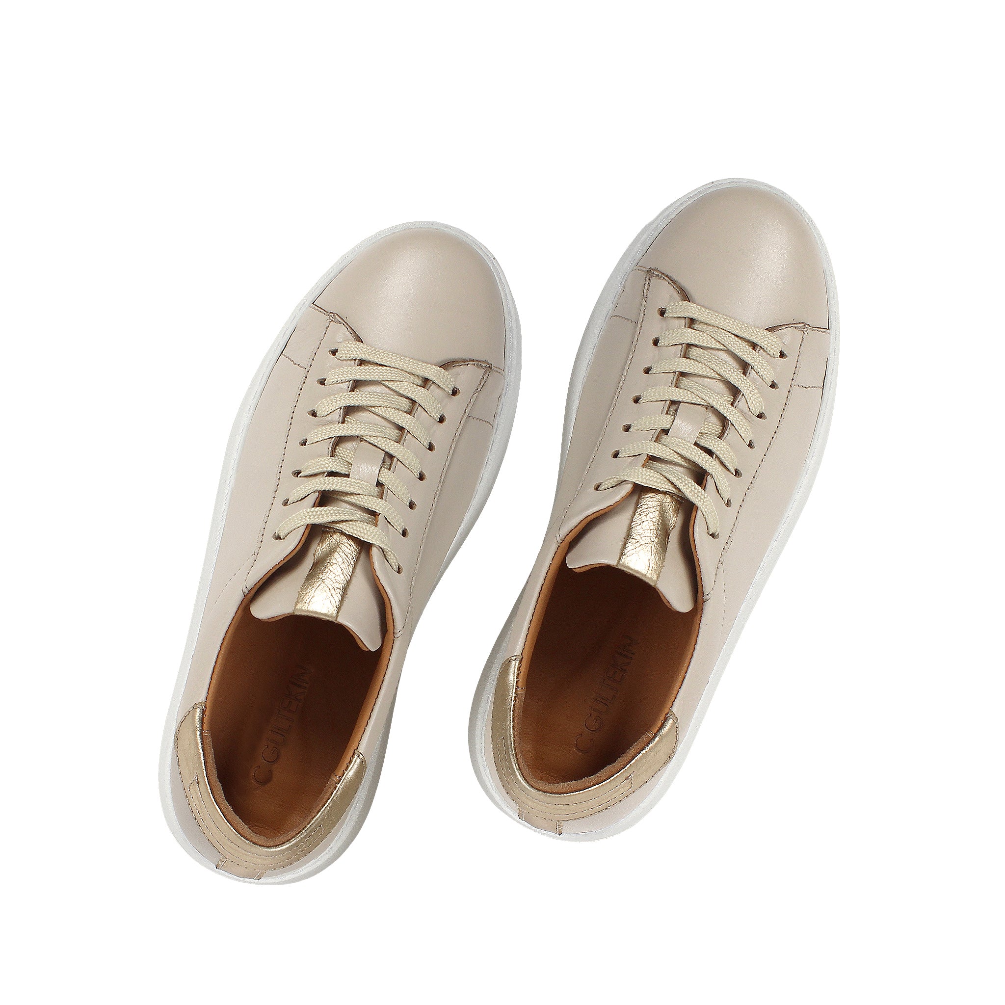Beige Leather Platform Sneakers with Heel  (727-28664)