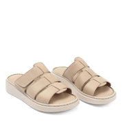Damen Sandalen aus beigem Leder mit Klettverschluss (366-28217)