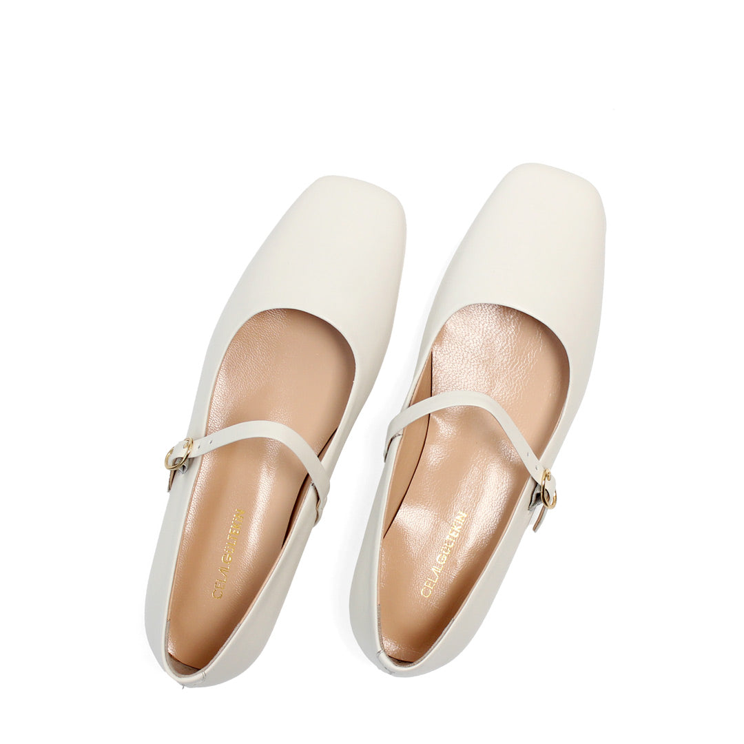 Damen Ballerinas aus Leder in Beige mit Riemenverschluss (085-29403)