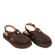 Women's Brown Suede Leather Sandals with Adjustable Buckle (726-28432)
