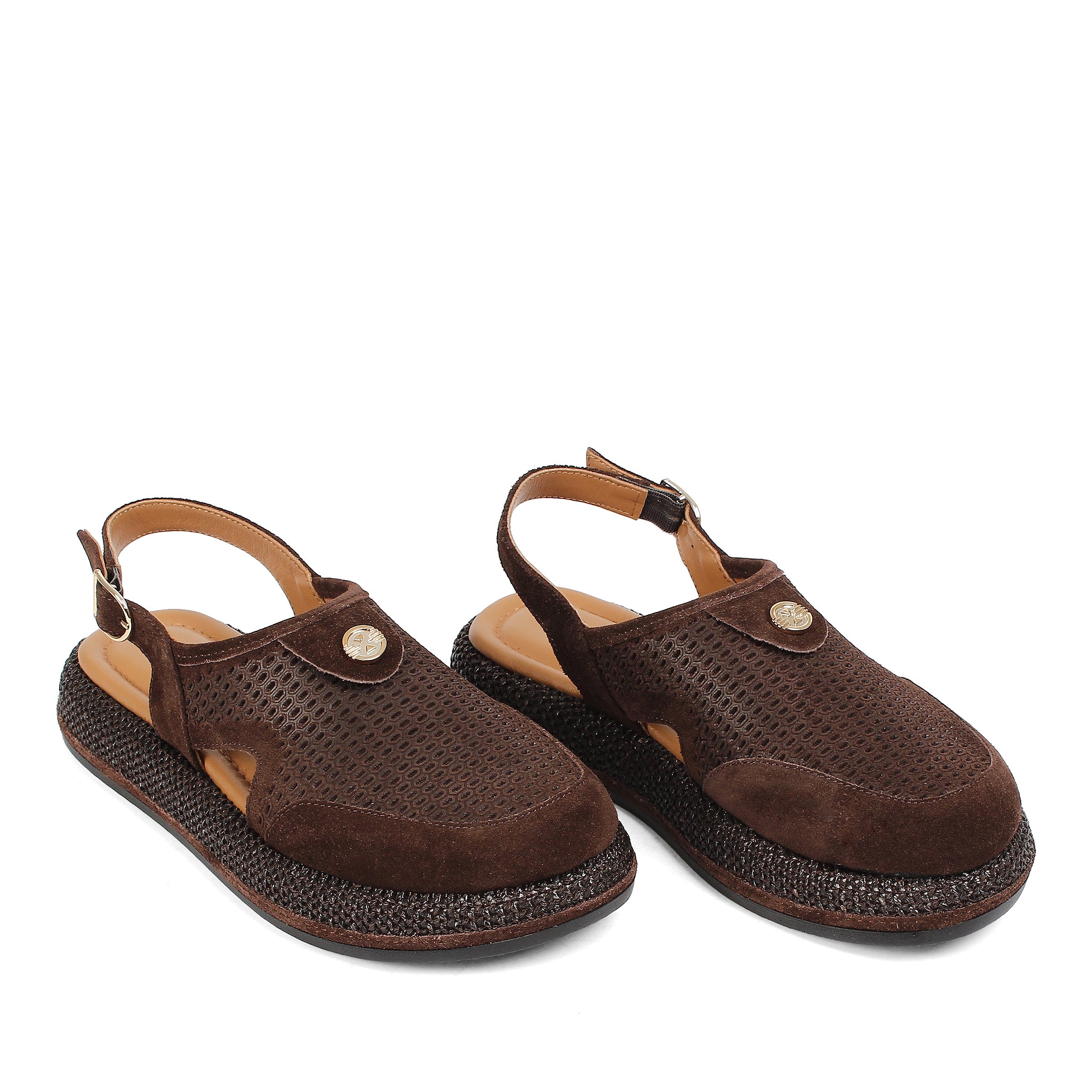 Women's Brown Suede Leather Sandals with Adjustable Buckle (726-28432)