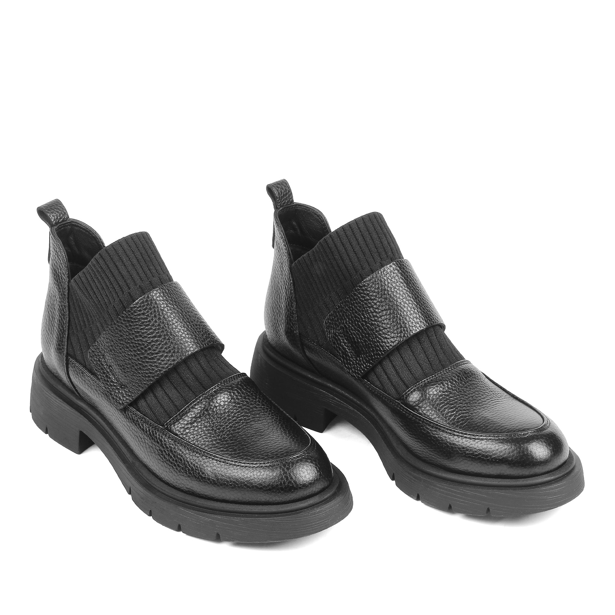 Damen Loafer Boots Schwarz Glattleder mit Strickschaft (013-28811)