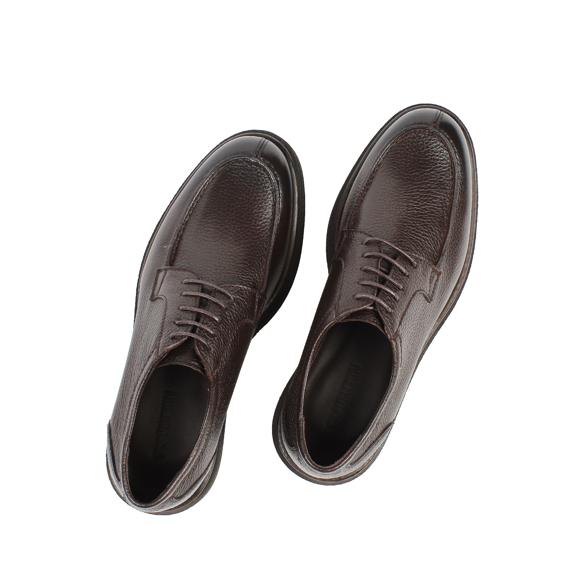 Herren Derby-Schuhe aus braunem genarbtem Leder mit Mokassin-Naht (395-2886)