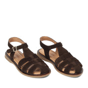 Women's Brown Suede Leather Sandals with Adjustable Buckle (541-23071)