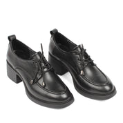 Damen Oxford Schuhe Schwarz Glattleder mit Blockabsatz und Schnürung (727-28639)