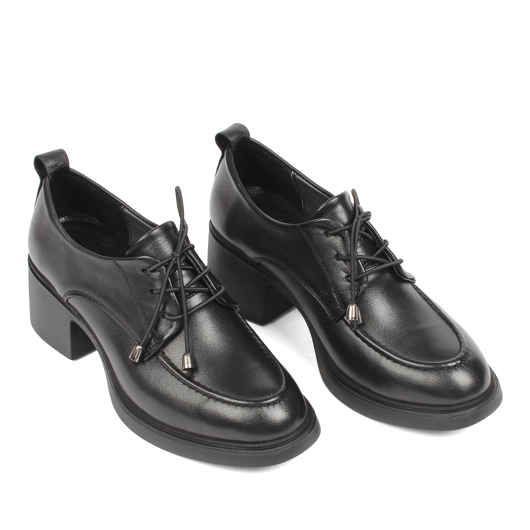 Damen Oxford Schuhe Schwarz Glattleder mit Blockabsatz und Schnürung (727-28639)