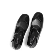 Damen Mary Jane Pumps aus schwarzem Lackleder mit Blockabsatz und Riemen (752-31700)