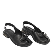Women's Black Leather Sandals with Adjustable Buckle (784-41605)