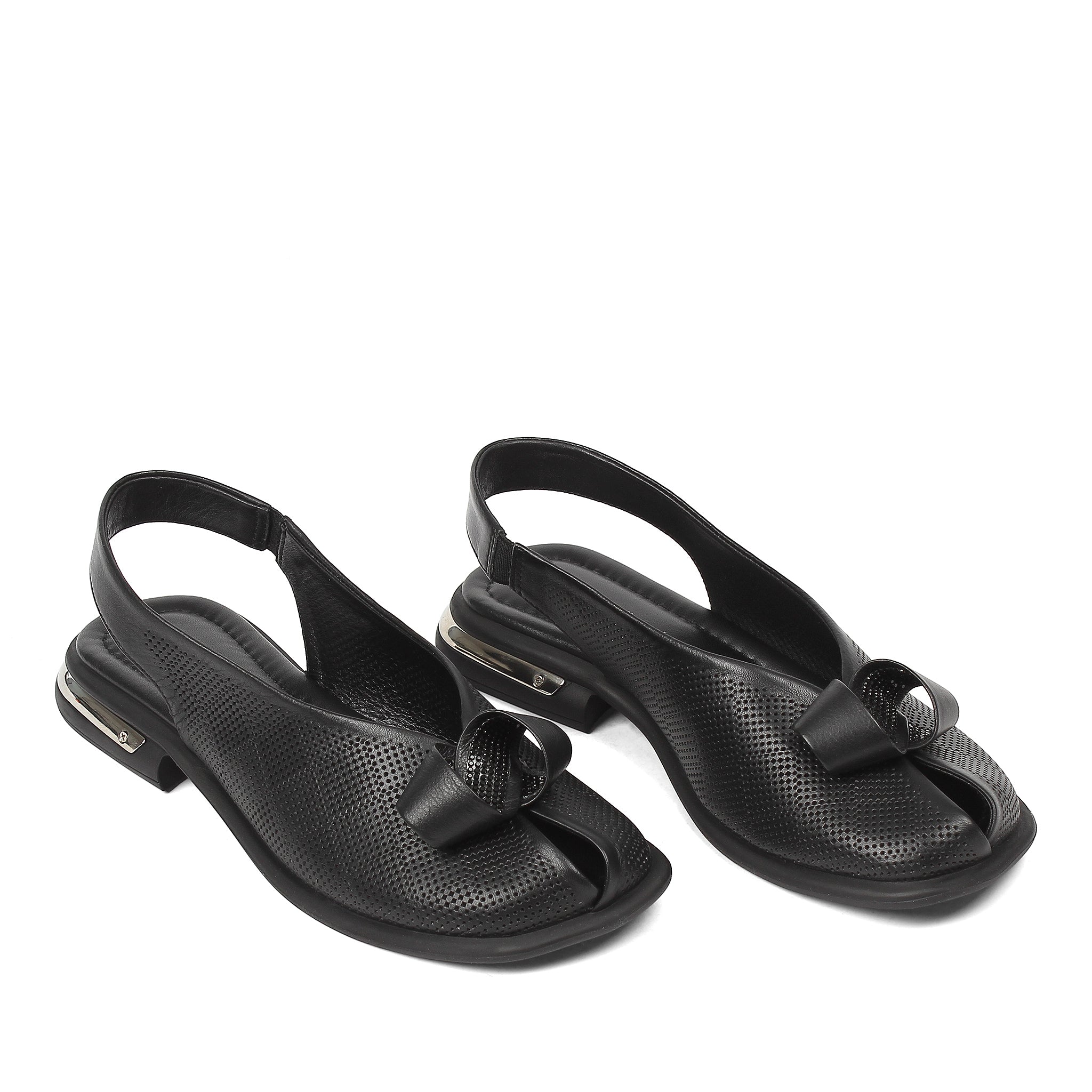 Women's Black Leather Sandals with Adjustable Buckle (784-41605)