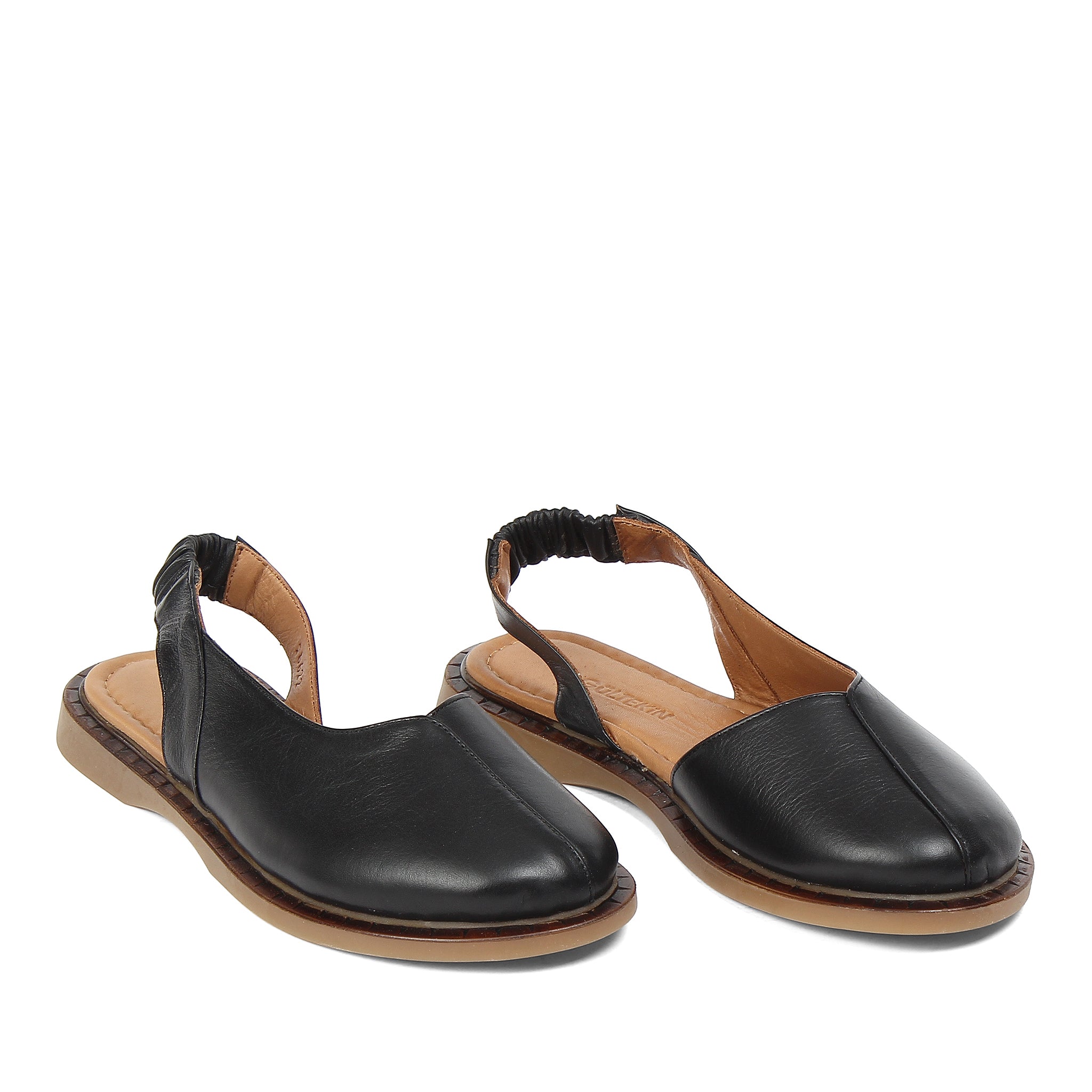 Women's Black Leather Sandals with Adjustable Buckle (541-23074)