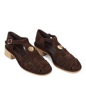 Women's Brown Suede Leather Sandals with Adjustable Buckle (796-42303)
