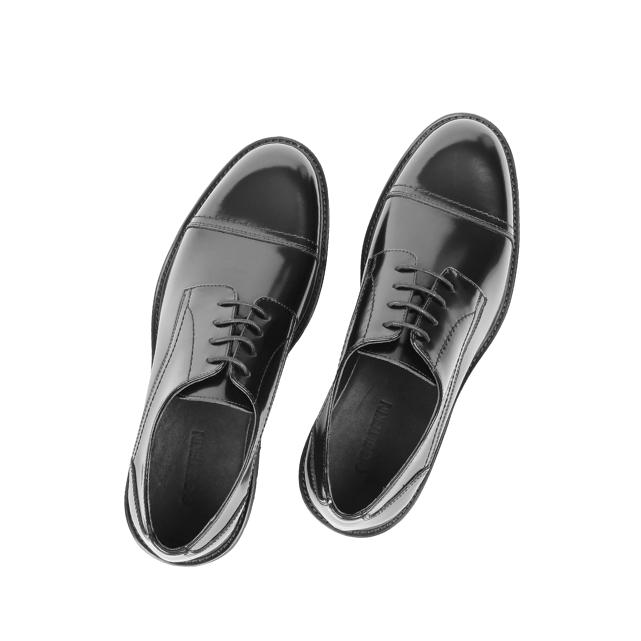 Herren Derby-Schuhe aus schwarzem Glanzleder mit Kappnaht und EVA-Sohle (395-2888)