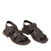 Women’s Brown Leather Velcro Strap Sandals (784-41607)