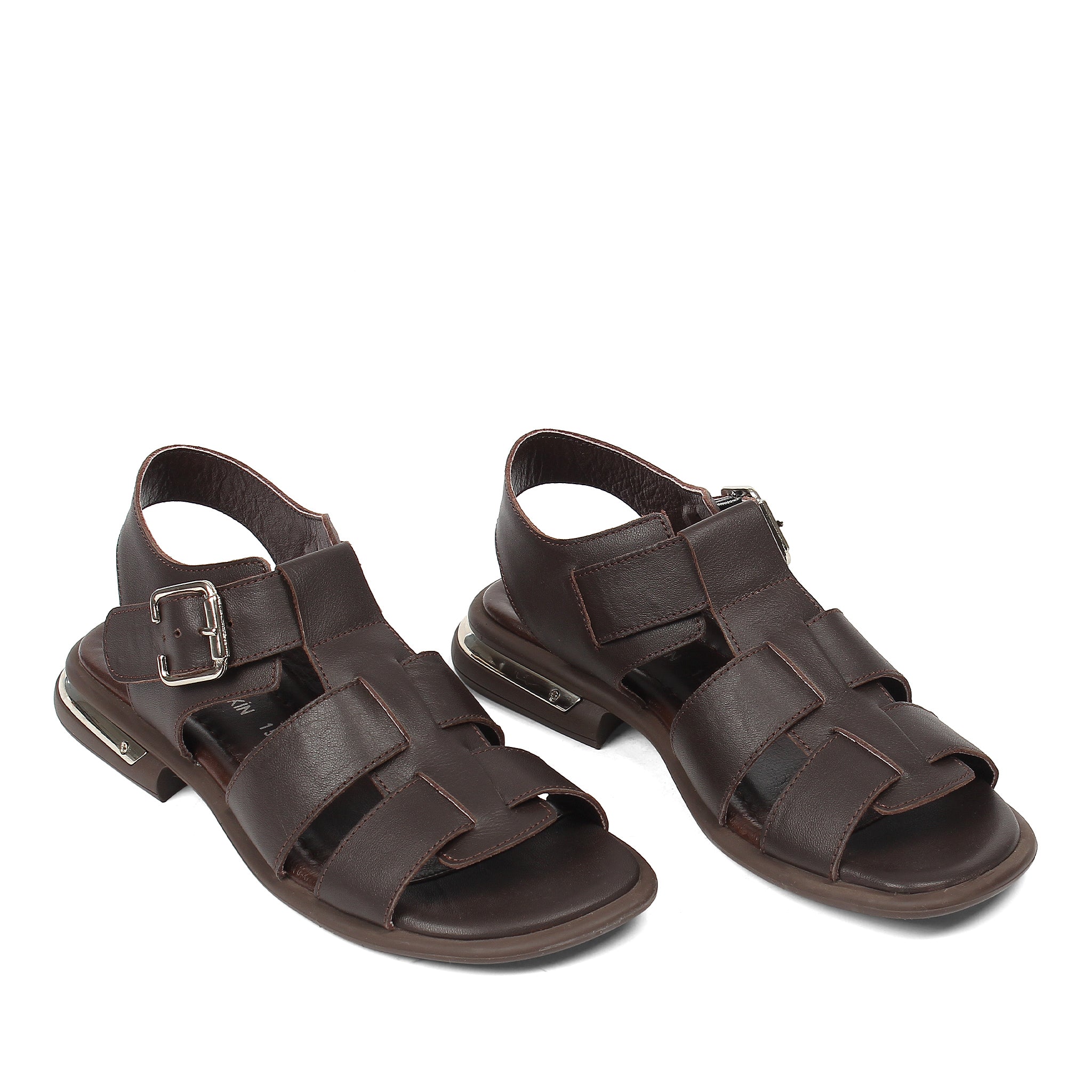 Women’s Brown Leather Velcro Strap Sandals (784-41607)
