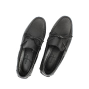 Herren Slipper aus schwarzem Leder mit Schleife und Gummisohle (606-210)