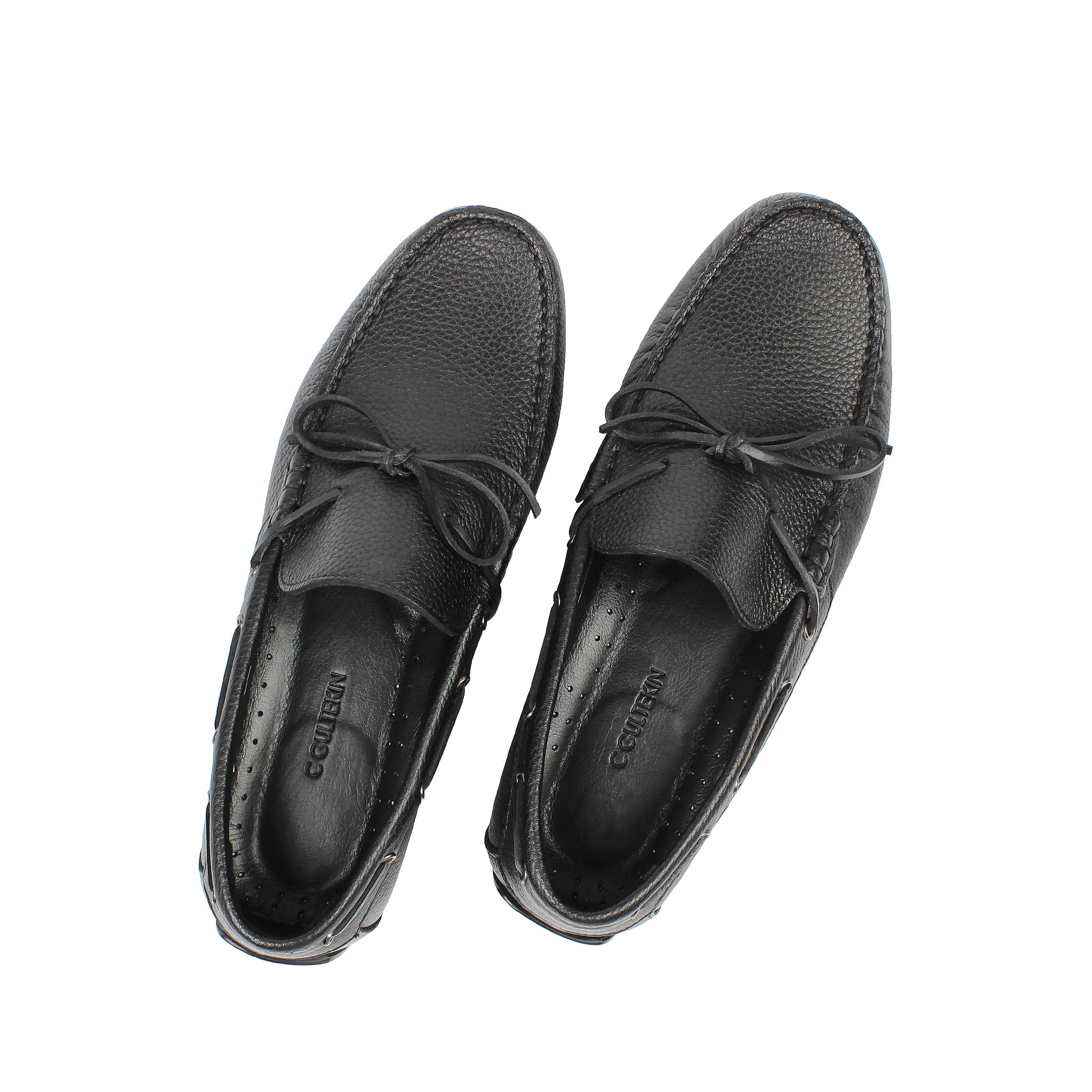 Herren Slipper aus schwarzem Leder mit Schleife und Gummisohle (606-210)