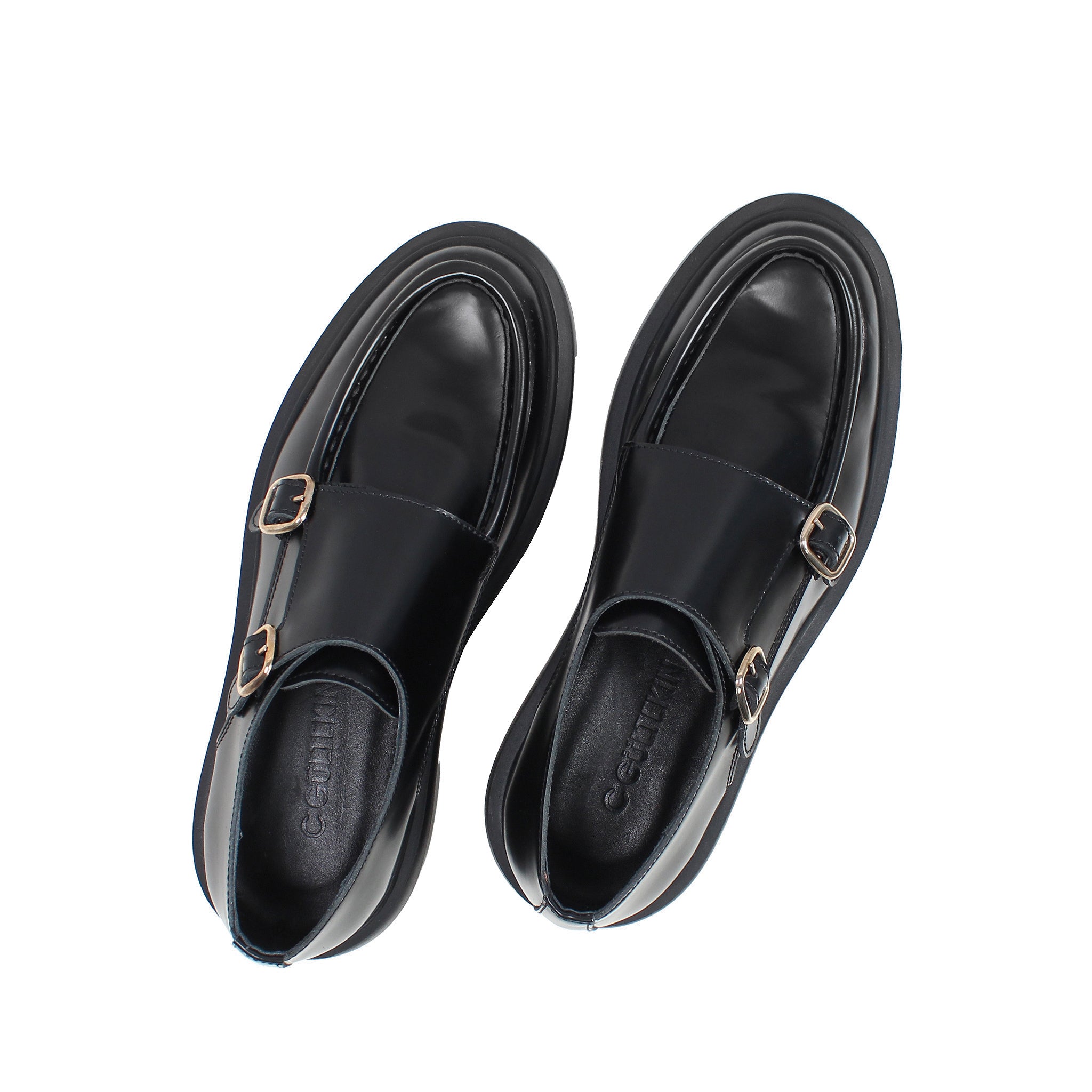 Herren Schuhe aus schwarzem Florantic-Leder mit Doppelmonk-Verschluss (064-1046)