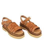 Women’s Tan Suede Leather Velcro Strap Platform Sandals (559-30008)