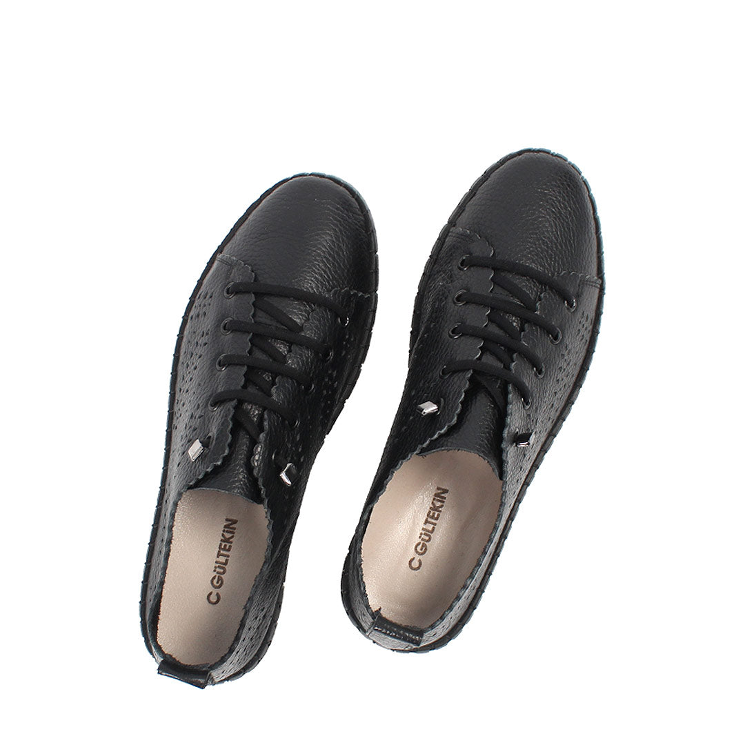 Damen Sneaker aus schwarzem Leder – Leicht & Atmungsaktiv (664-25913)