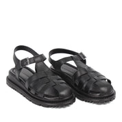 Women's Black Leather Fisherman Sandals with Adjustable Buckle (728-28505)