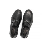 Men's Black Leather Loafers with Croco Pattern (642-1530)