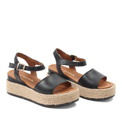 Damen Keilsandalen aus cognacfarbenem Wildleder mit Bastsohle (297-27512)