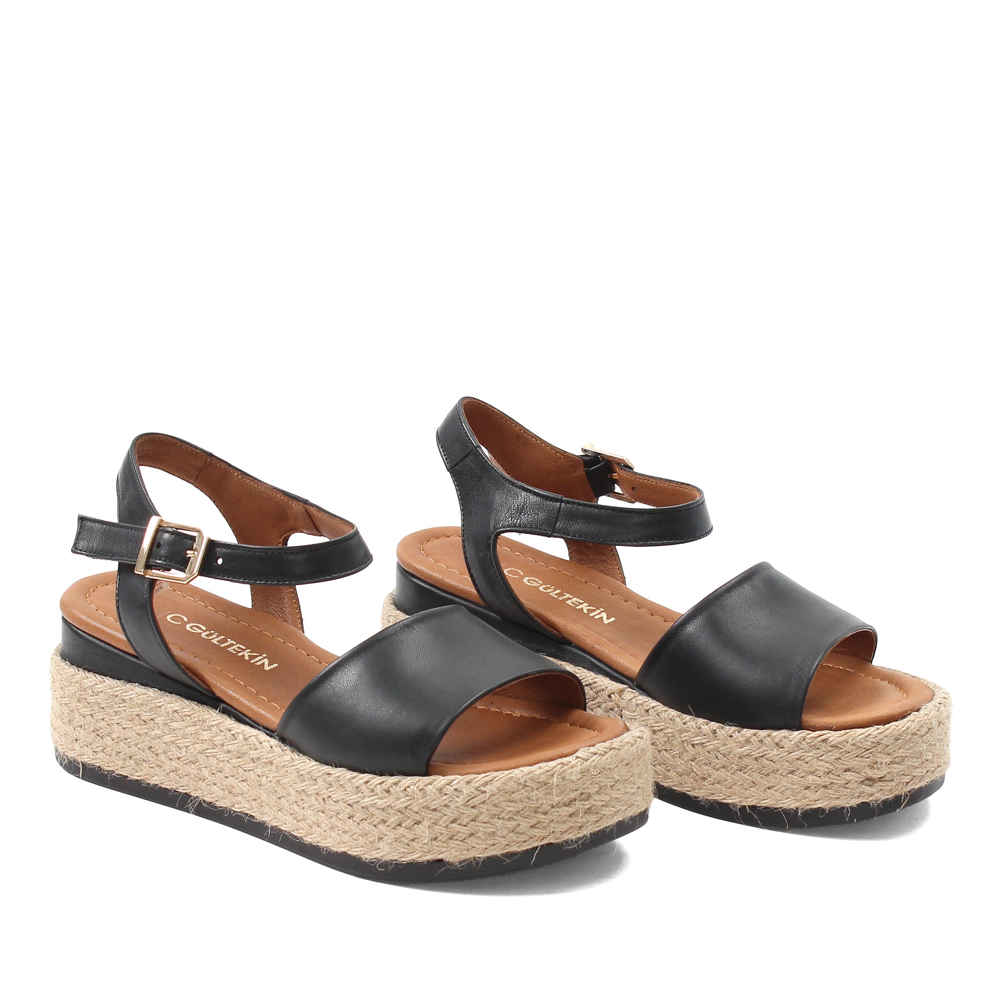 Damen Keilsandalen aus cognacfarbenem Wildleder mit Bastsohle (297-27512)