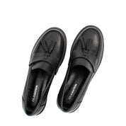 Women's Black Leather Tassel Loafers – Classic Slip-On Style (085-29407)